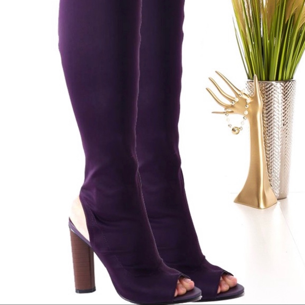 🔥New🔥 Purple Open Toe Open Heel Thigh High Heels
